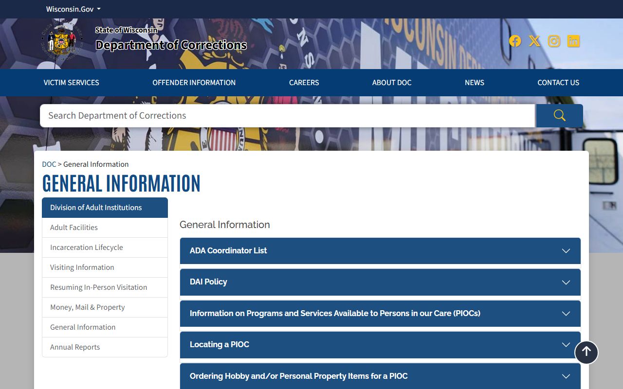 Wisconsin DOC information explaining county jail and Florence County inmate record limits
